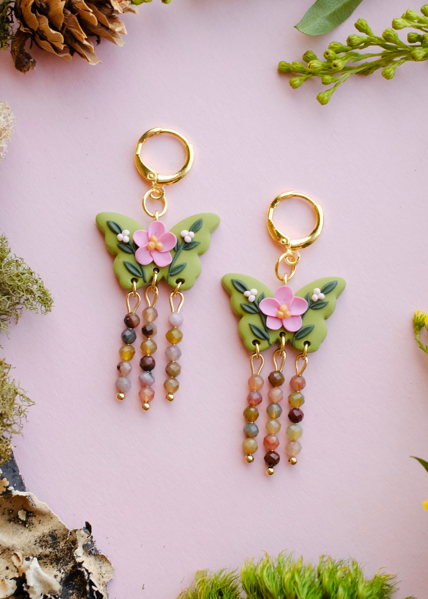 Mossy Beaded Butterfly Earrings ⋆LOW STOCK⋆