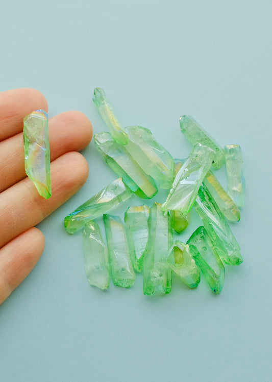 Green Aura Quartz Crystal Beads S.H.