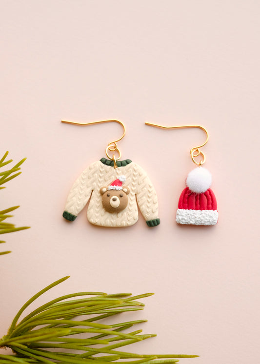Bear Cableknit Sweater Earrings