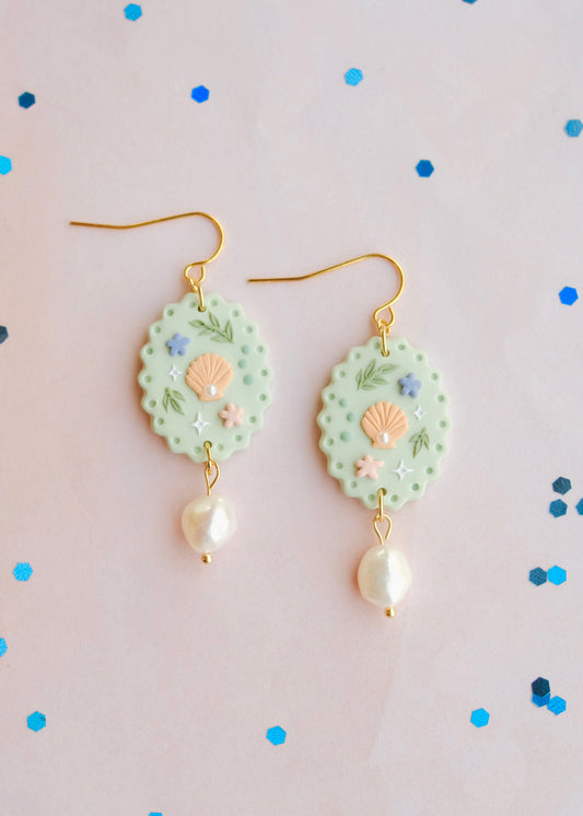 Clam Seafoam Pearl Earrings