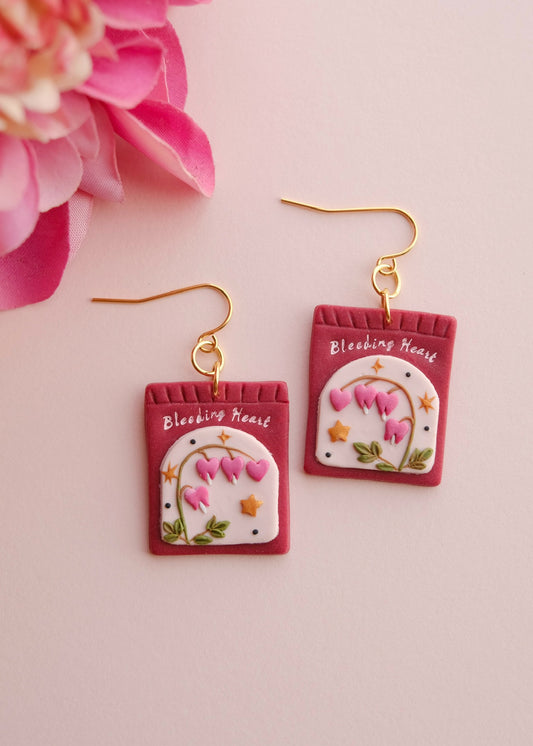 Bleeding Heart Seed Packet Earrings